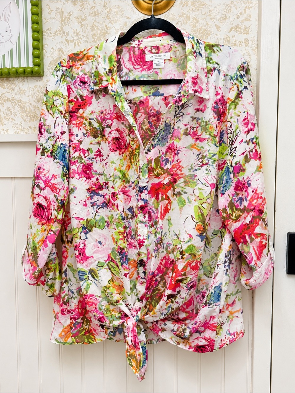 Liz Claiborne Woman Floral Tie Front Blouse Size 1X